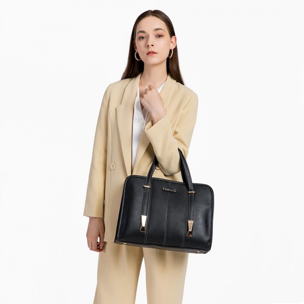 LG1949 - Miss Lulu Structured Panel Shoulder Bag - Black